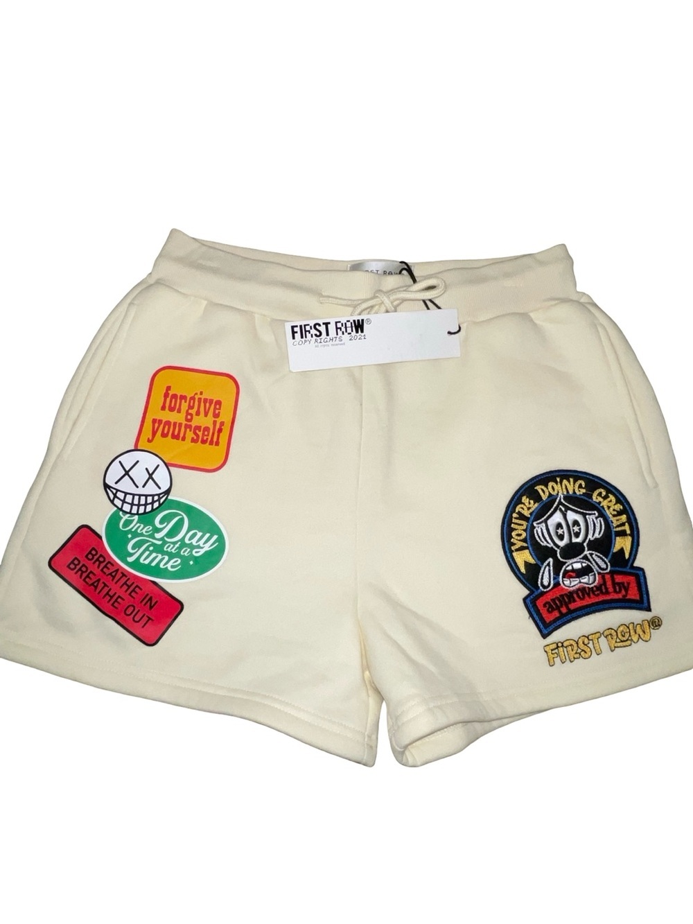 First Row Cream Patchwork Lounge Shorts NWT size M